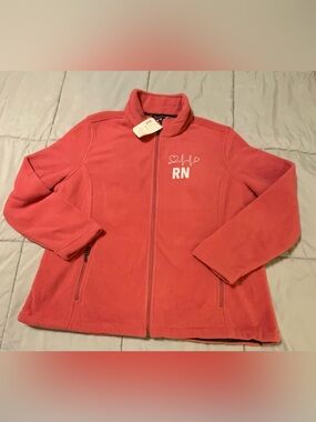Port Authority Women’s Pink Fleece Zip Up Jacket Nursing Stethoscope Logo 3x